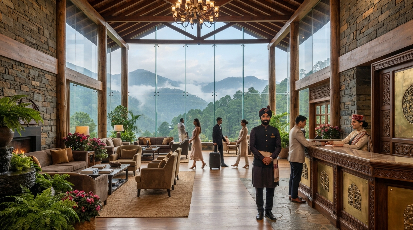 Grand reception lobby at Mahak Palace